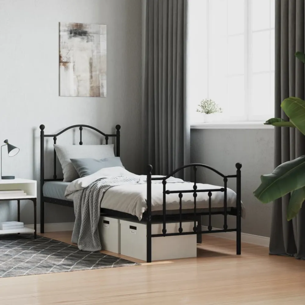Bedframe met hoofd- en voeteneinde metaal zwart 75x190 cm