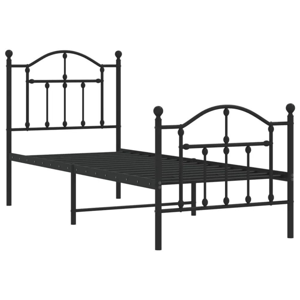 Bedframe met hoofd- en voeteneinde metaal zwart 75x190 cm