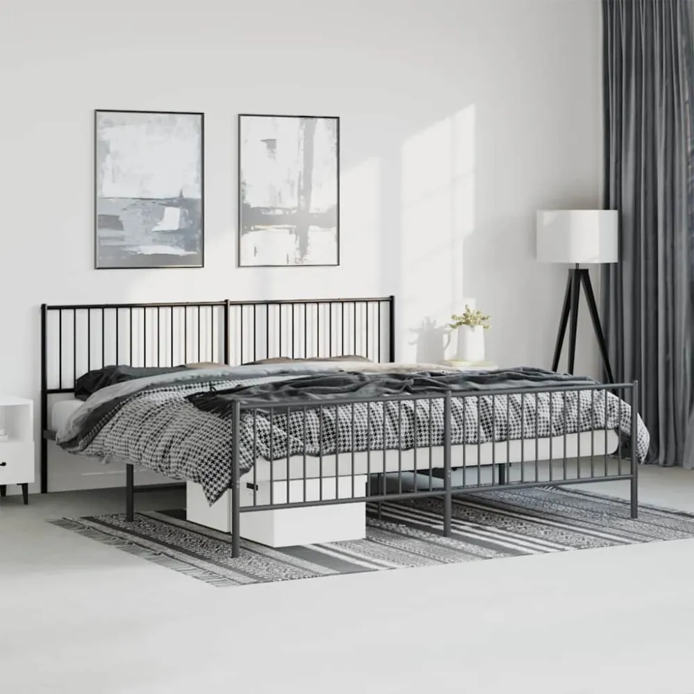 Bedframe met hoofd- en voeteneinde metaal zwart 193x203 cm