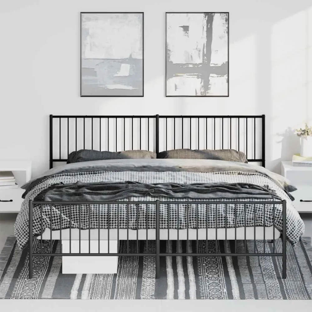 Bedframe met hoofd- en voeteneinde metaal zwart 193x203 cm