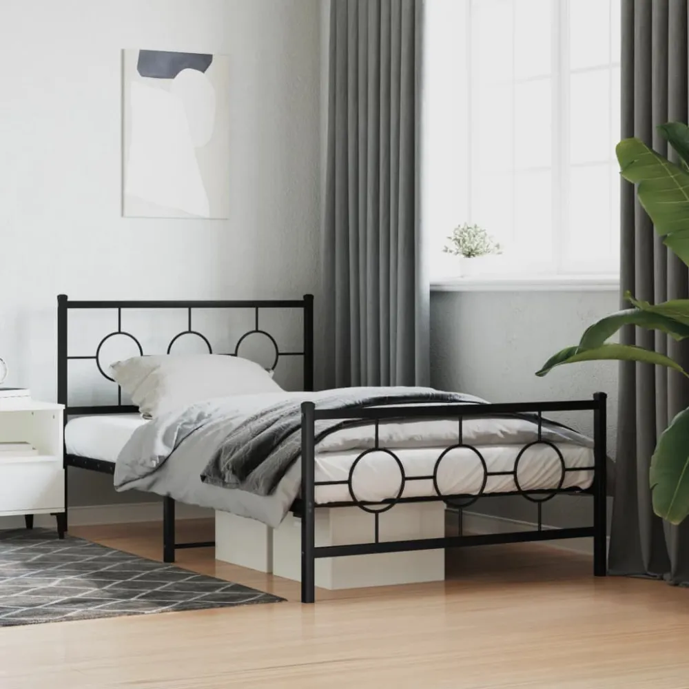 Bedframe met hoofd- en voeteneinde metaal zwart 107x203 cm