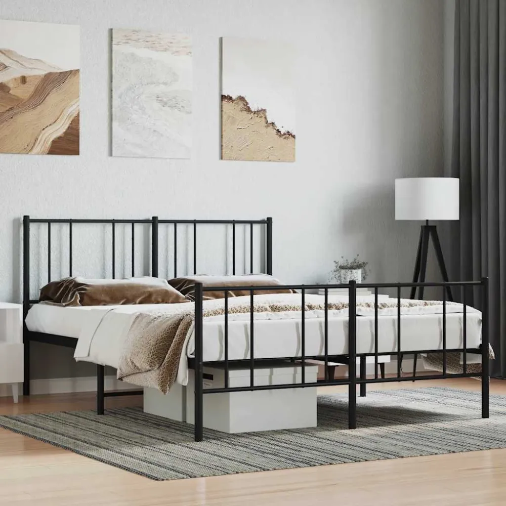 Bedframe met hoofd- en voeteneinde metaal zwart 120x190 cm