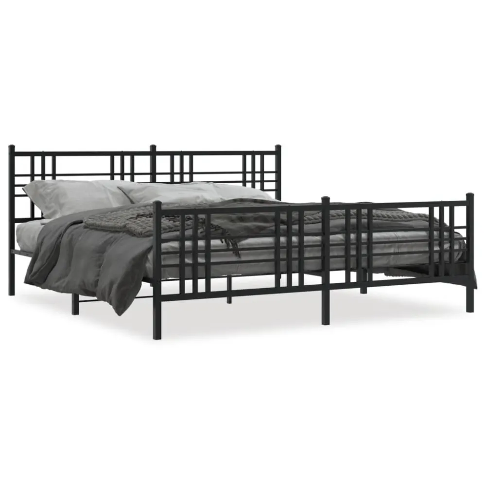 Bedframe met hoofd- en voeteneinde metaal zwart 193x203 cm