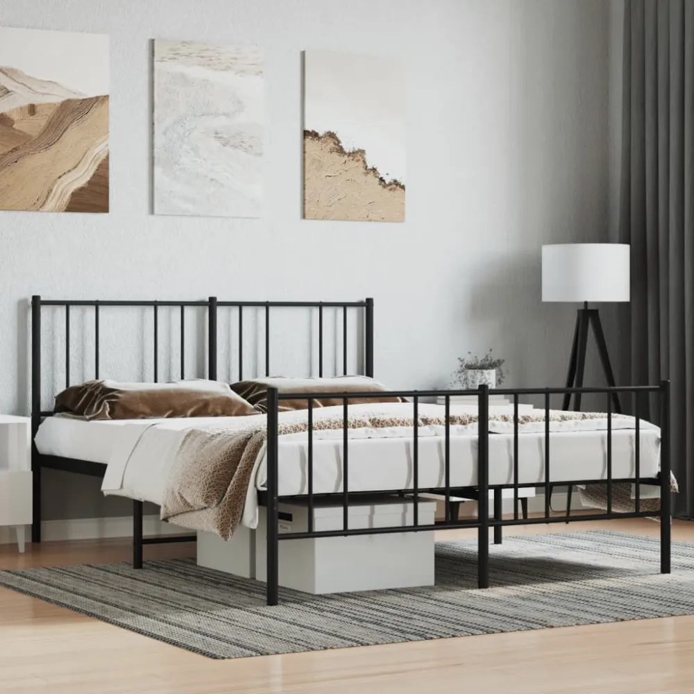 Bedframe met hoofd- en voeteneinde metaal zwart 140x190 cm