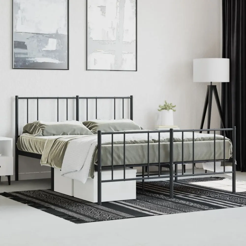 Bedframe met hoofd- en voeteneinde metaal zwart 140x190 cm