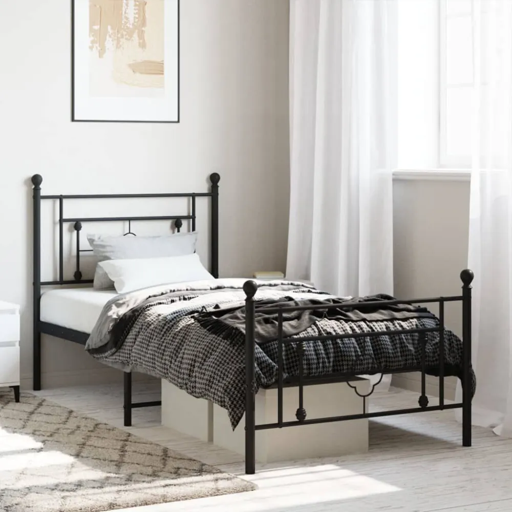 Bedframe met hoofd- en voeteneinde metaal zwart 100x190 cm