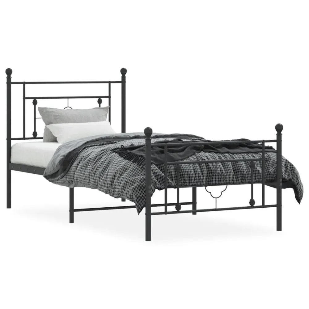 Bedframe met hoofd- en voeteneinde metaal zwart 100x190 cm