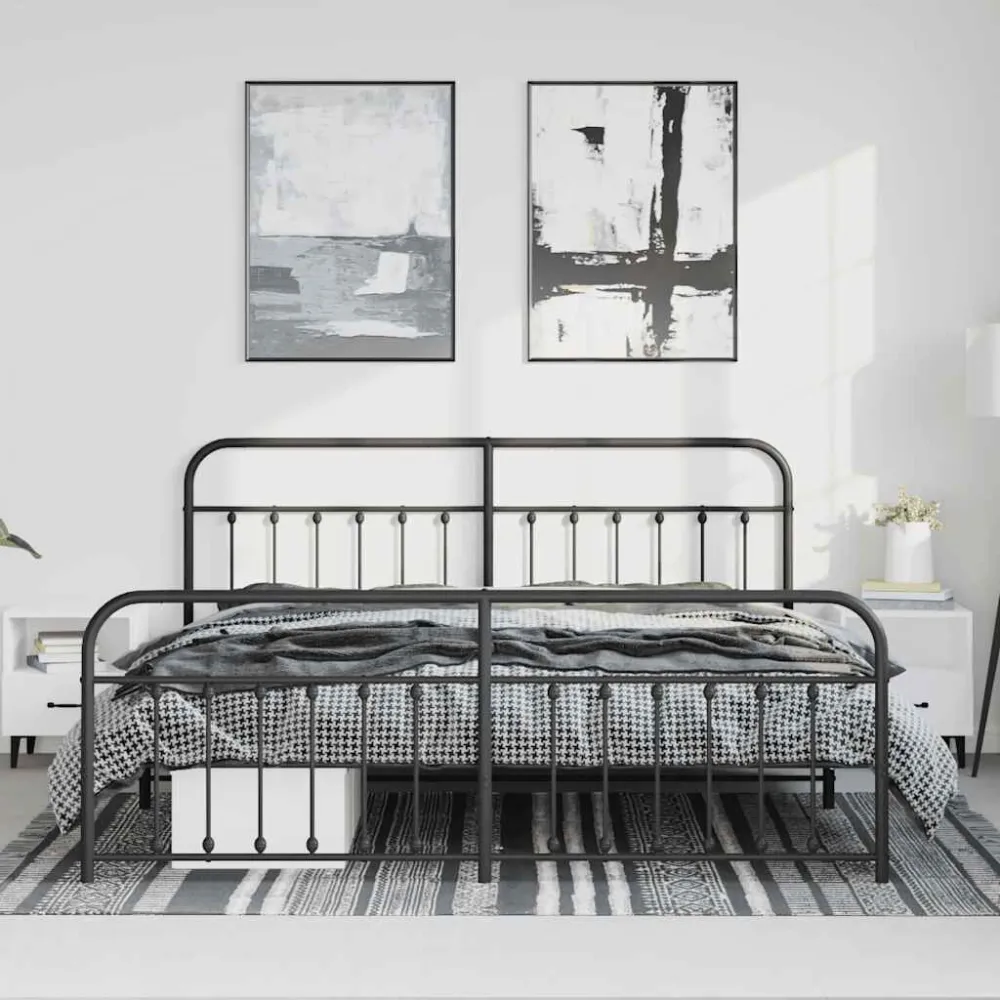 Bedframe met hoofd- en voeteneinde metaal zwart 183x213 cm