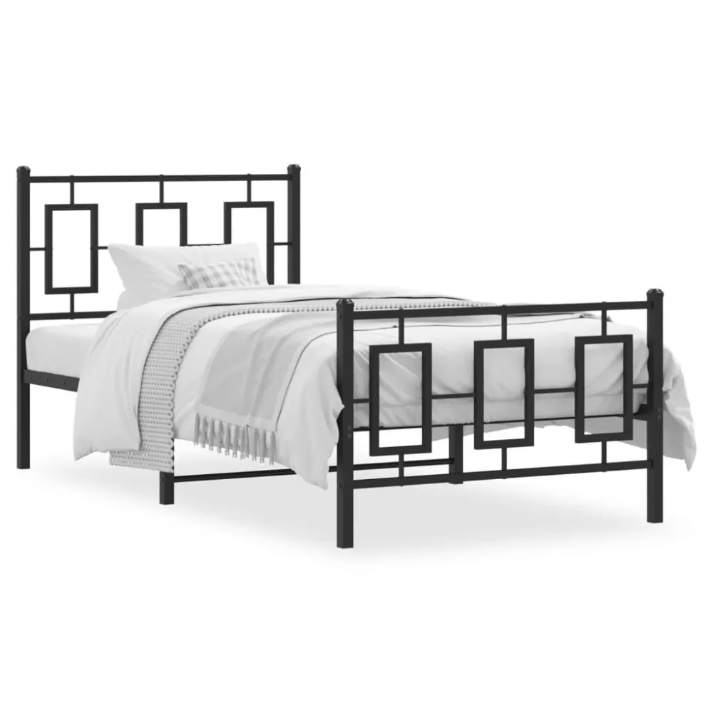 Bedframe met hoofd- en voeteneinde metaal zwart 90x200 cm