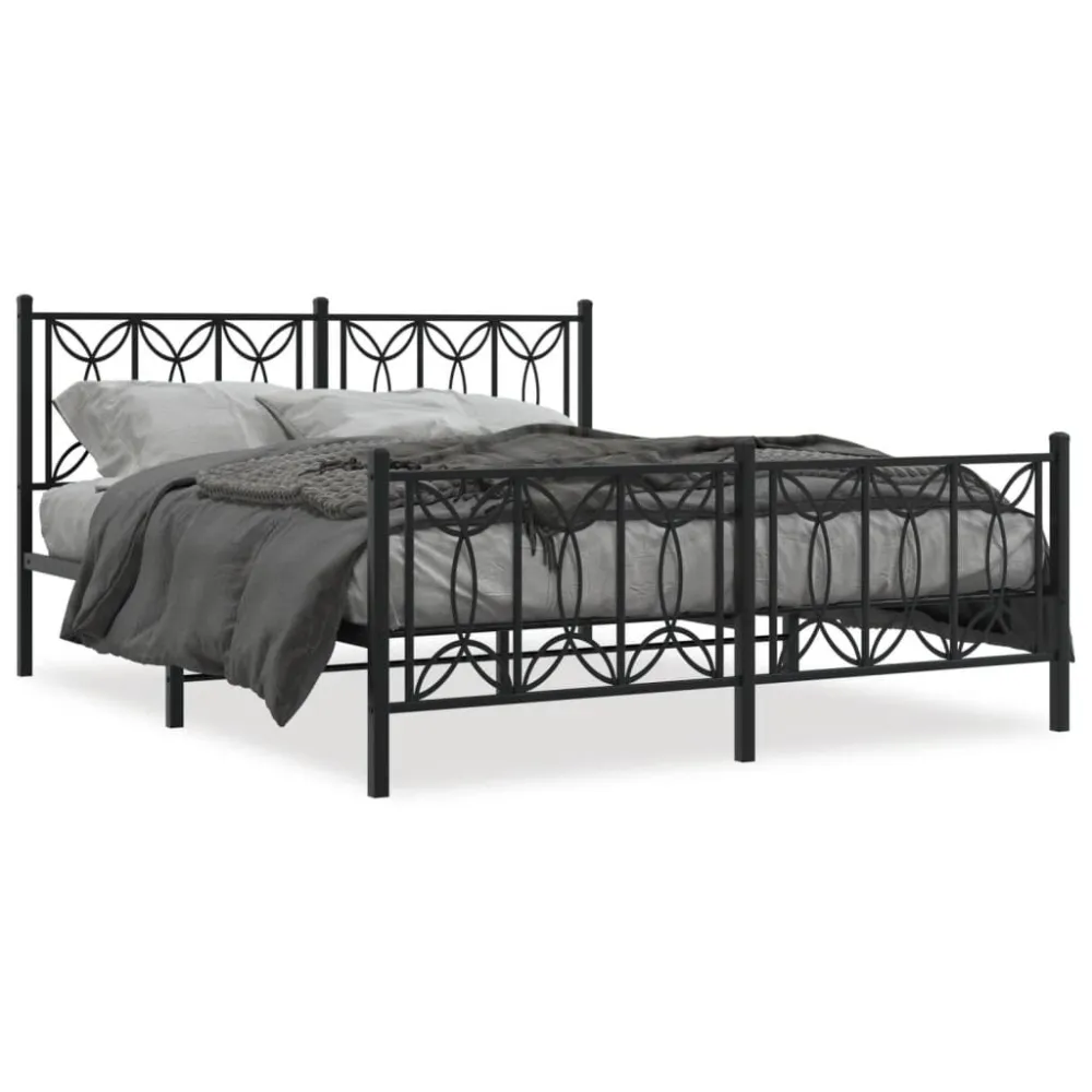 Bedframe met hoofd- en voeteneinde metaal zwart 150x200 cm
