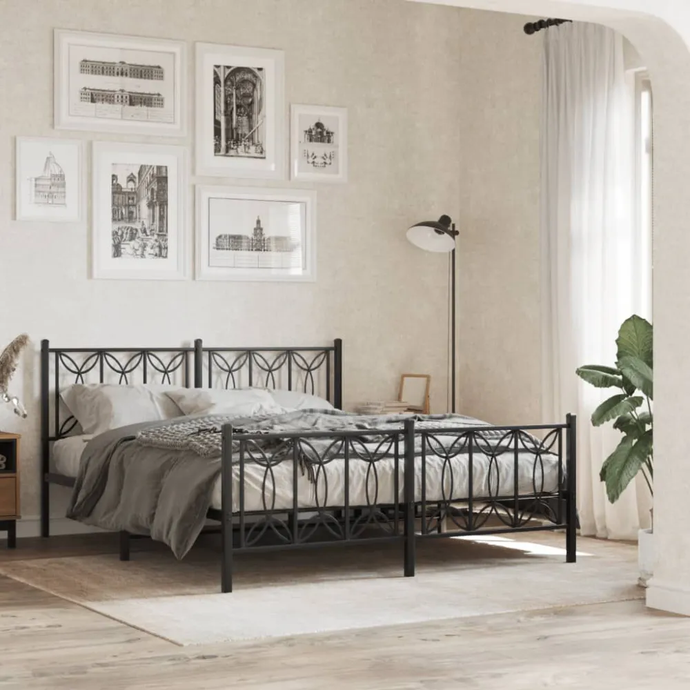 Bedframe met hoofd- en voeteneinde metaal zwart 150x200 cm