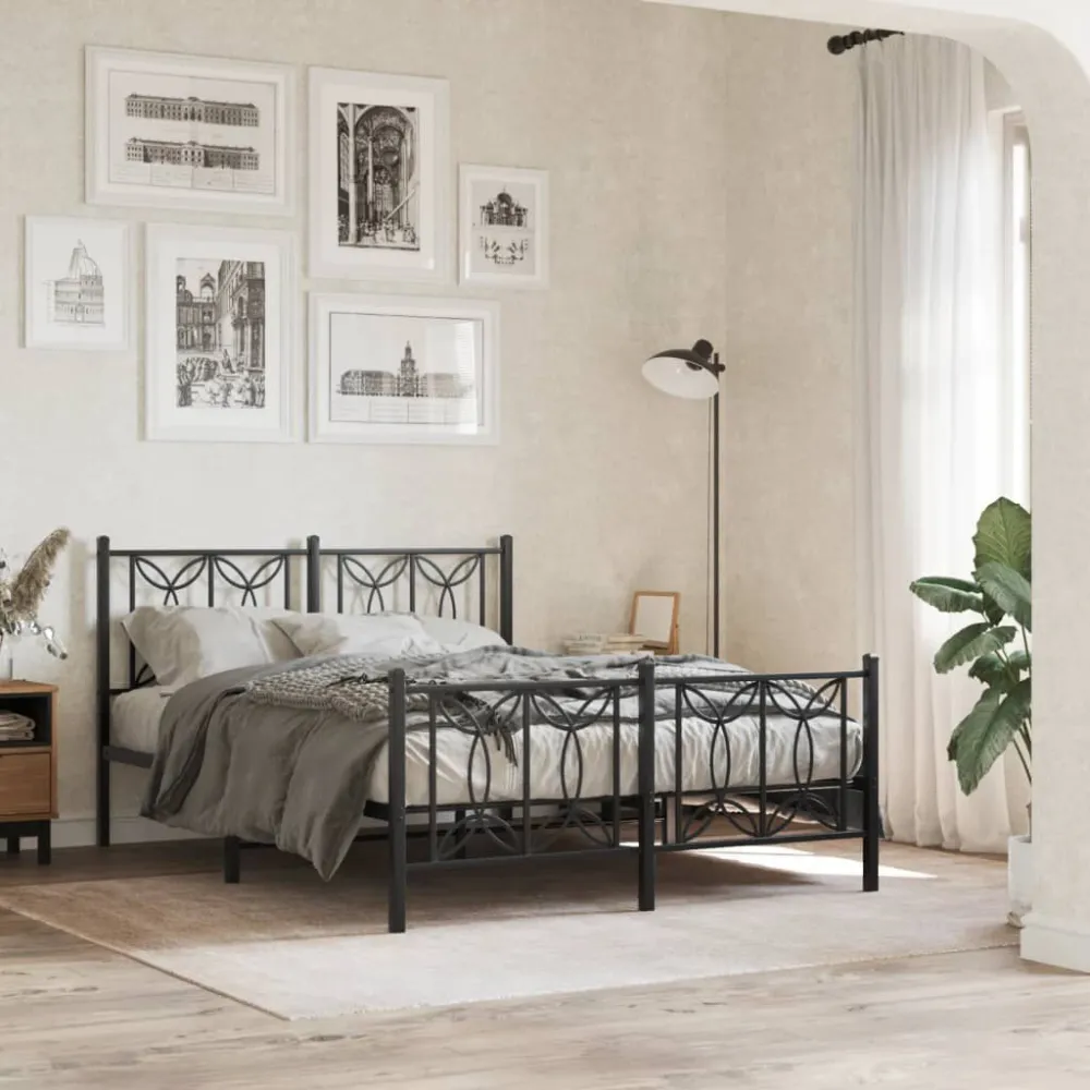 Bedframe met hoofd- en voeteneinde metaal zwart 140x200 cm