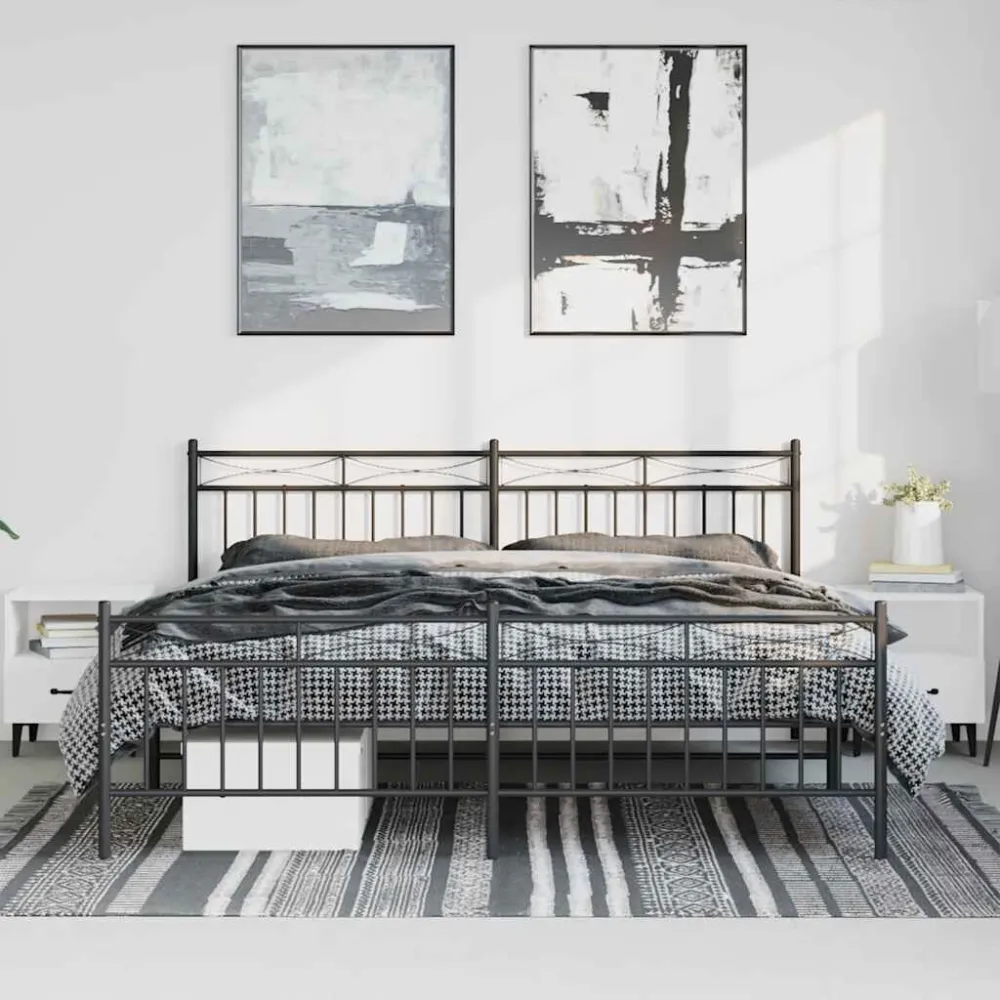 Bedframe met hoofd- en voeteneinde metaal zwart 183x213 cm