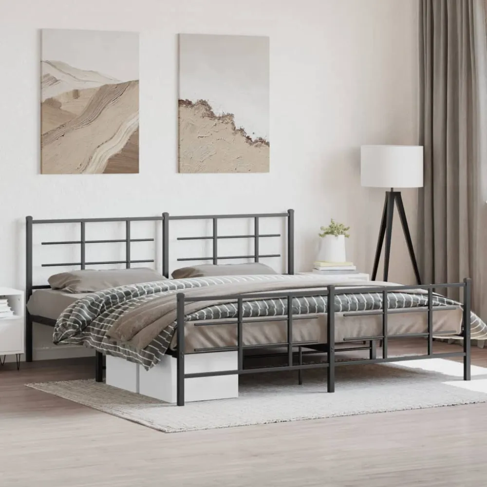 Bedframe met hoofd- en voeteneinde metaal zwart 193x203 cm