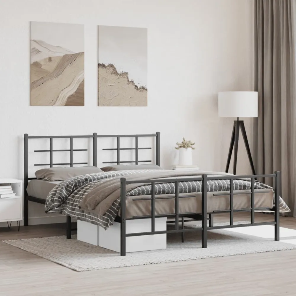 Bedframe met hoofd- en voeteneinde metaal zwart 150x200 cm