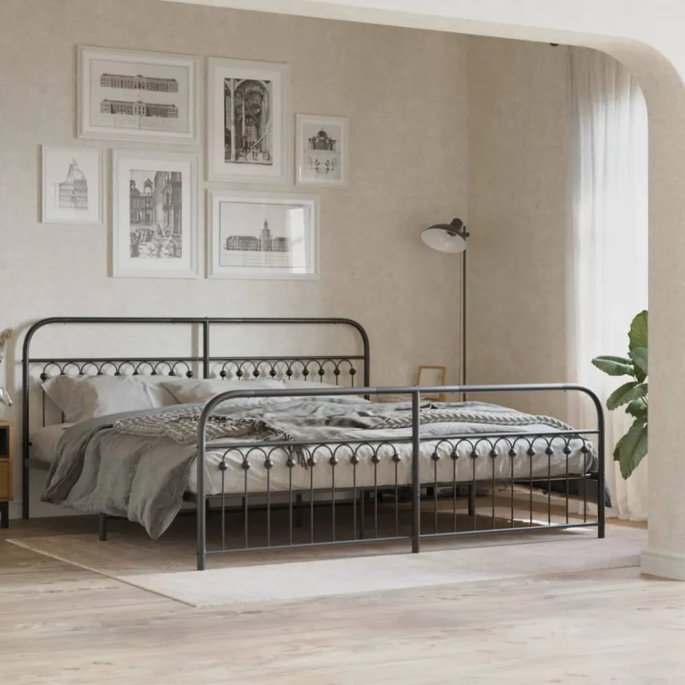 Bedframe met hoofd- en voeteneinde metaal zwart 193x203 cm
