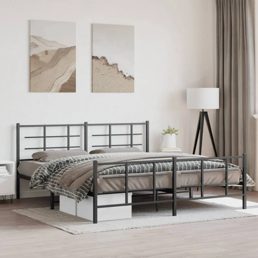 Bedframe met hoofd- en voeteneinde metaal zwart 183x213 cm