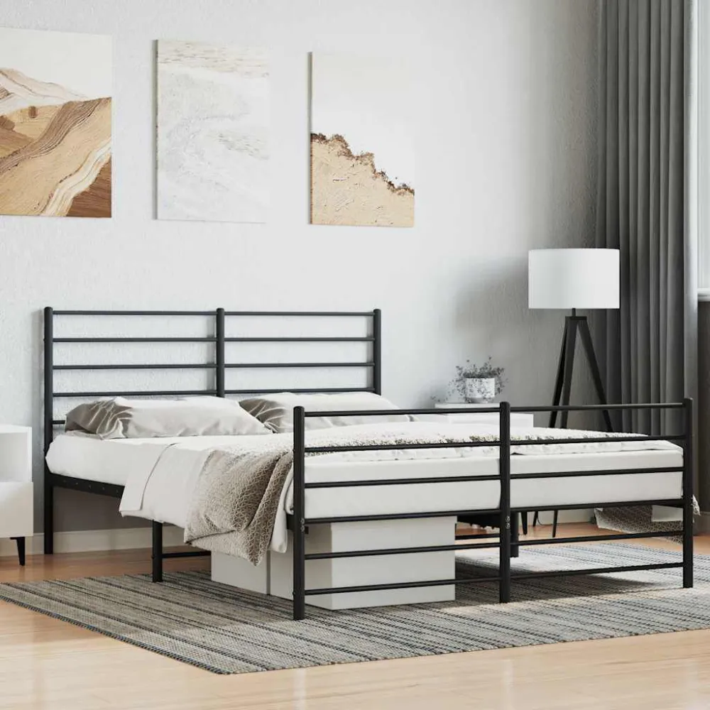 Bedframe met hoofd- en voeteneinde metaal zwart 120x200 cm