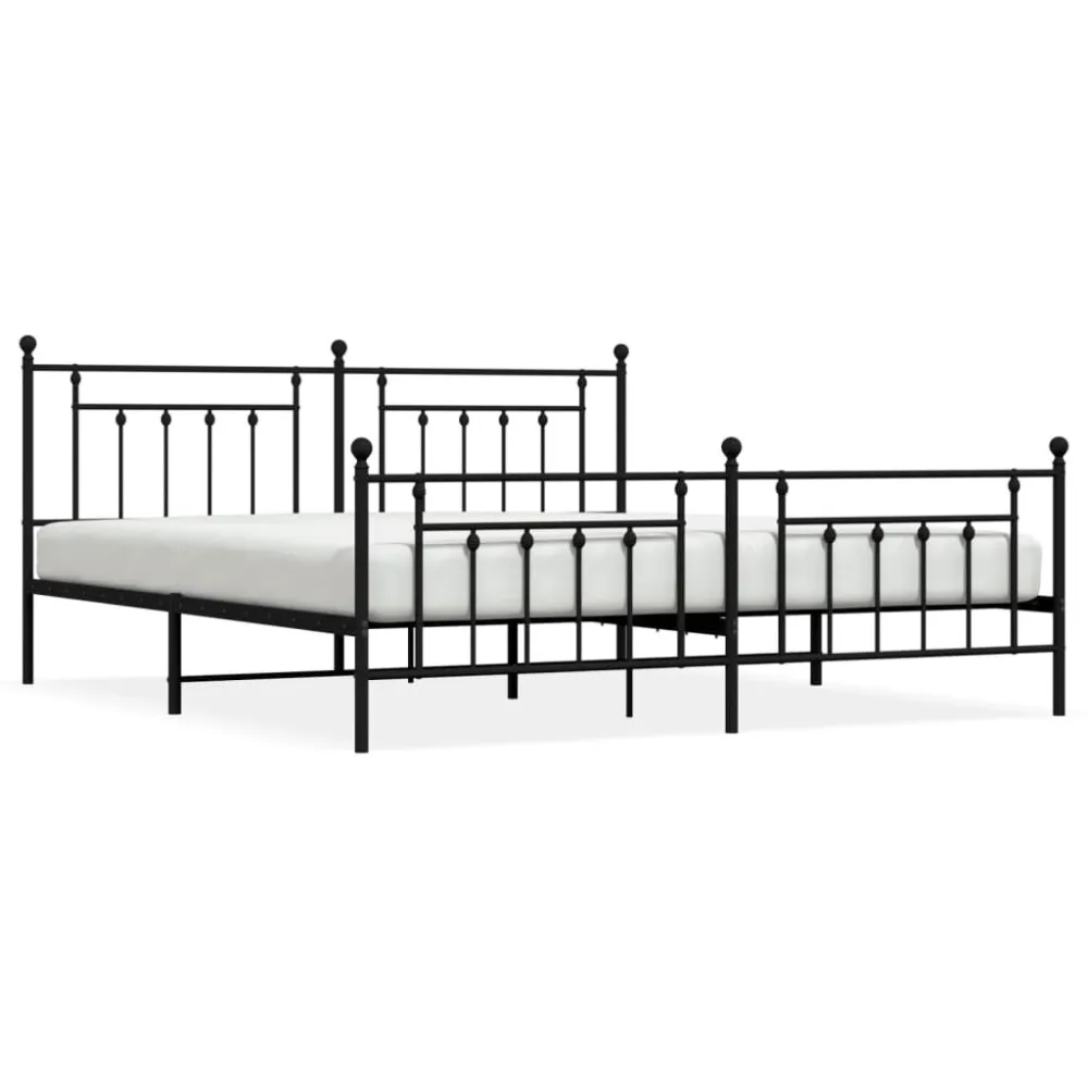 Bedframe met hoofd- en voeteneinde metaal zwart 200x200 cm