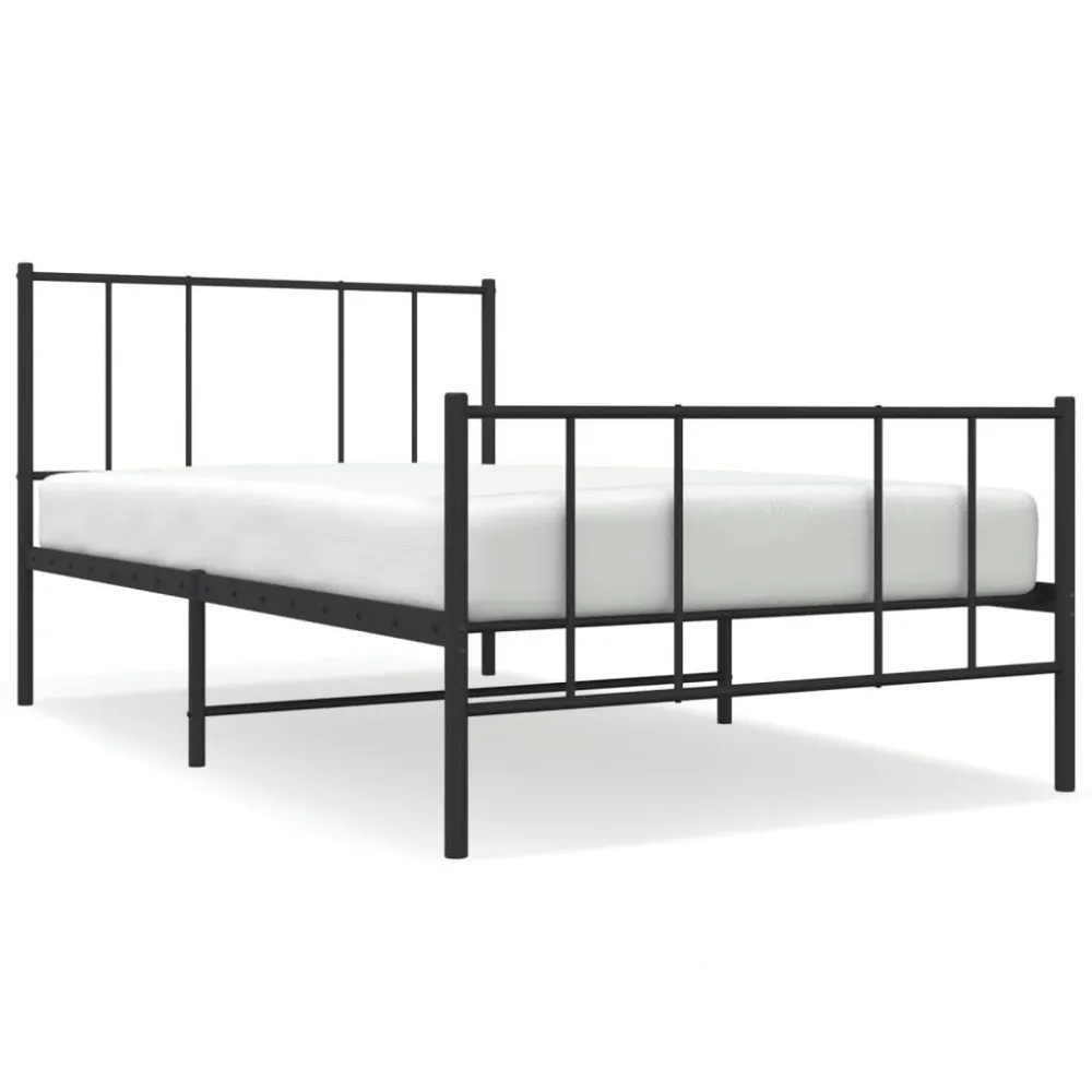 Bedframe met hoofd- en voeteneinde metaal zwart 75x190 cm