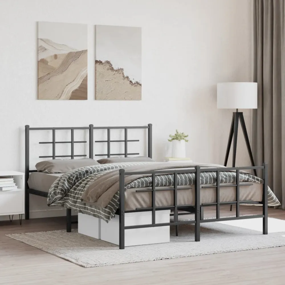Bedframe met hoofd- en voeteneinde metaal zwart 135x190 cm