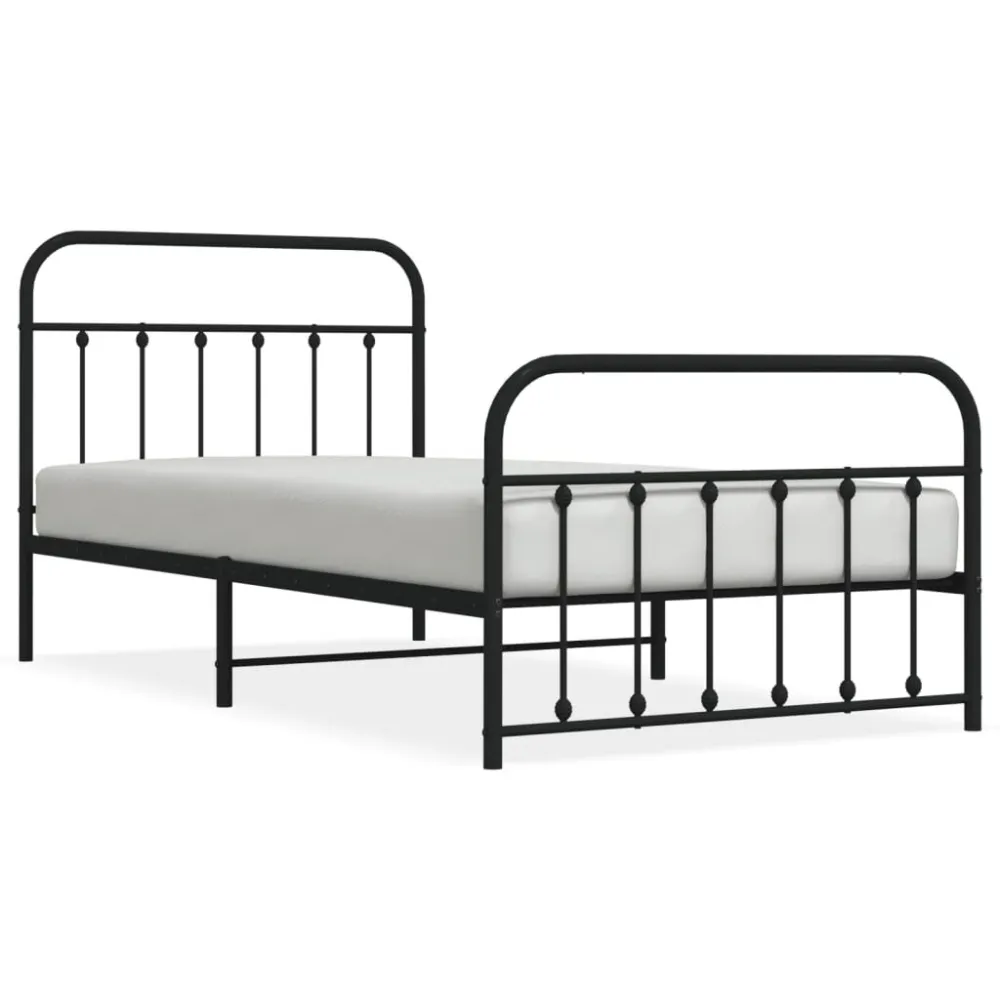 Bedframe met hoofd- en voeteneinde metaal zwart 107x203 cm