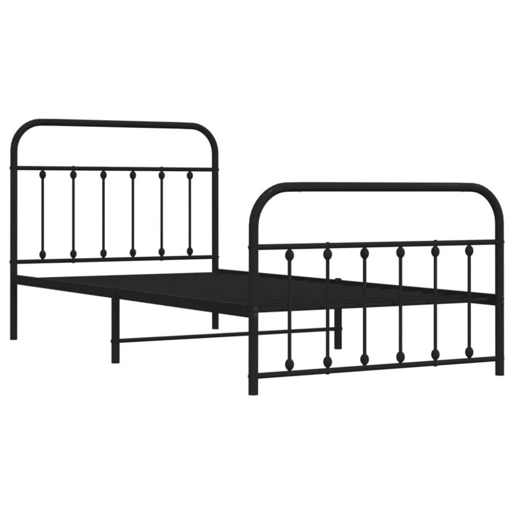 Bedframe met hoofd- en voeteneinde metaal zwart 107x203 cm