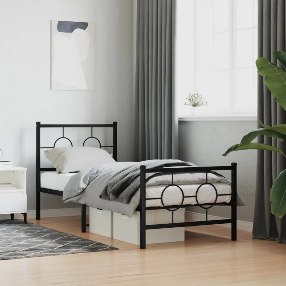 Bedframe met hoofd- en voeteneinde metaal zwart 75x190 cm