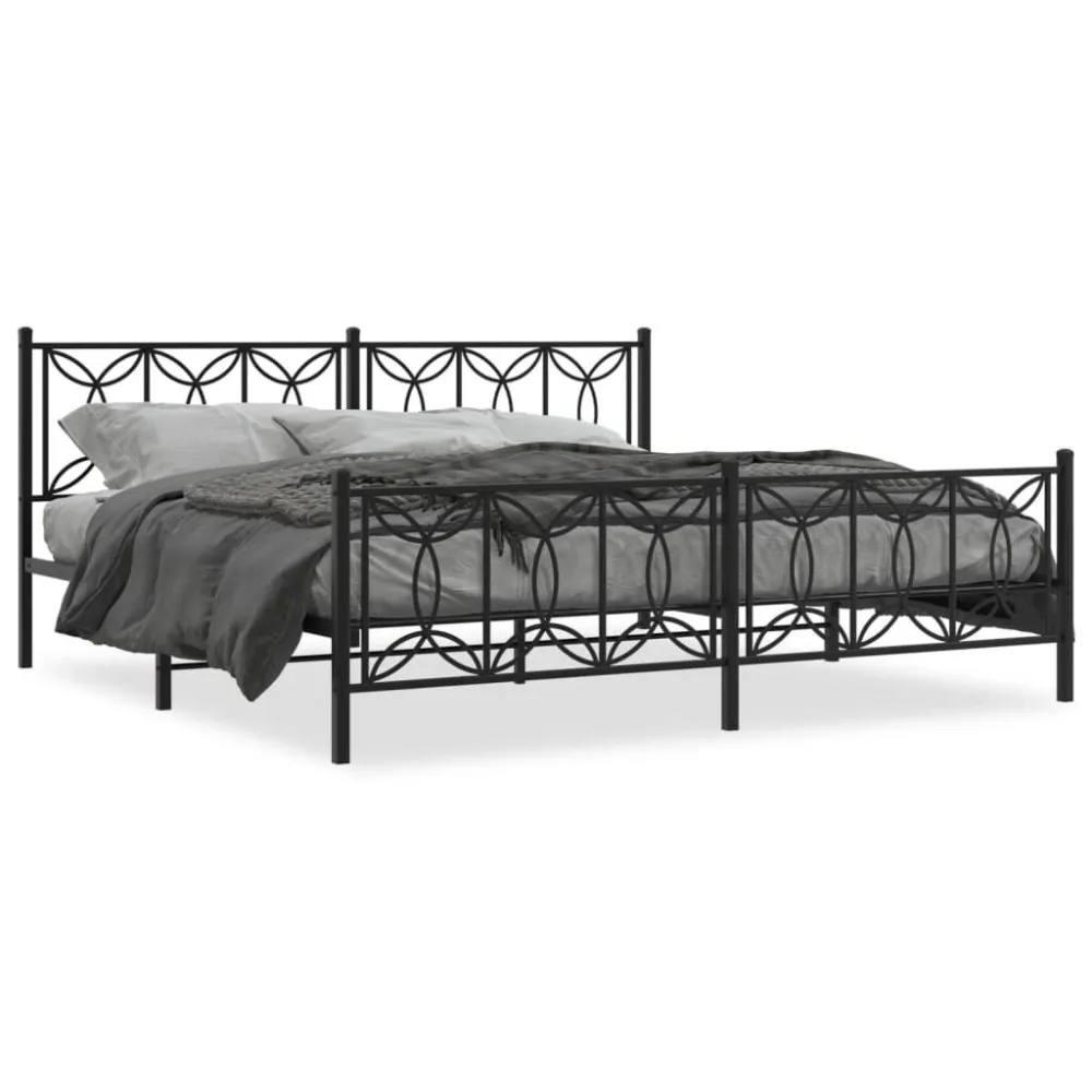 Bedframe met hoofd- en voeteneinde metaal zwart 200x200 cm