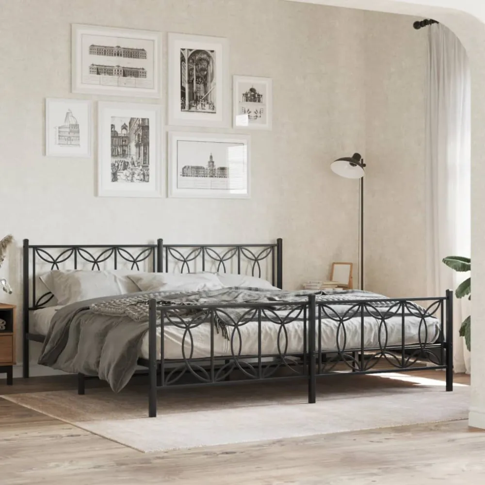 Bedframe met hoofd- en voeteneinde metaal zwart 200x200 cm