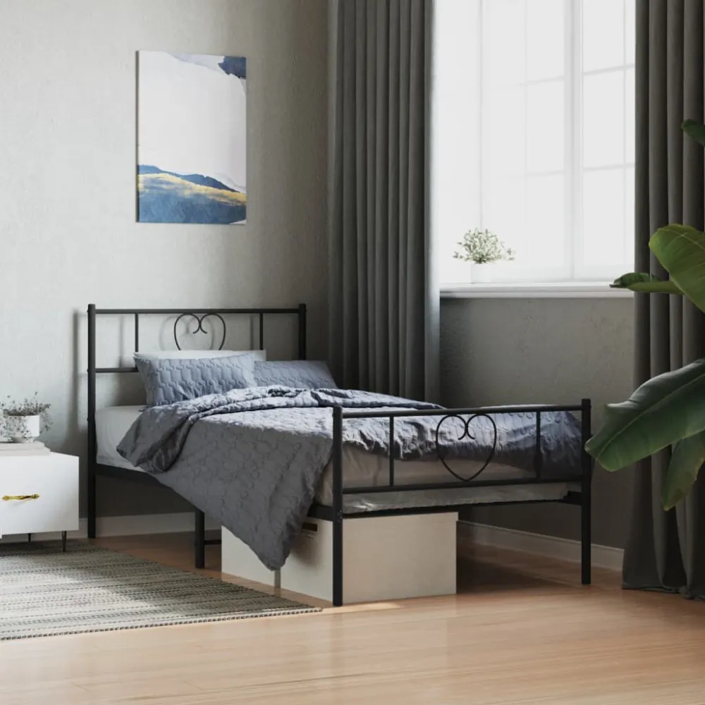 Bedframe met hoofd- en voeteneinde metaal zwart 80x200 cm