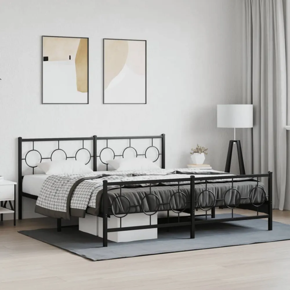 Bedframe met hoofd- en voeteneinde metaal zwart 183x213 cm