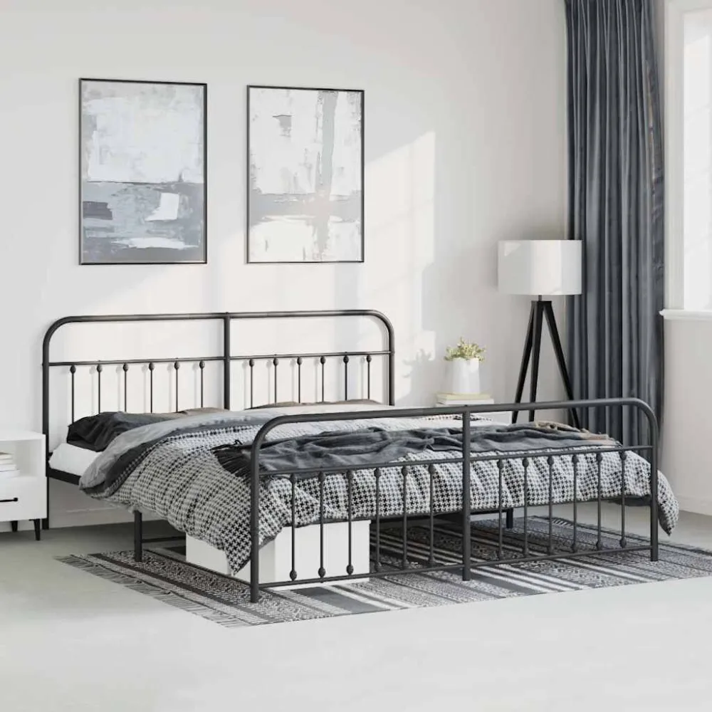 Bedframe met hoofd- en voeteneinde metaal zwart 193x203 cm