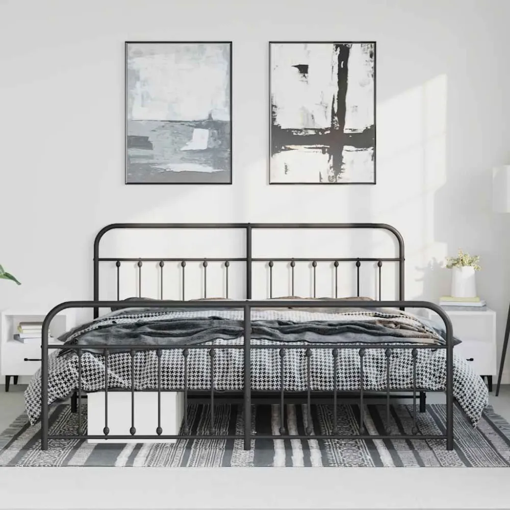 Bedframe met hoofd- en voeteneinde metaal zwart 193x203 cm