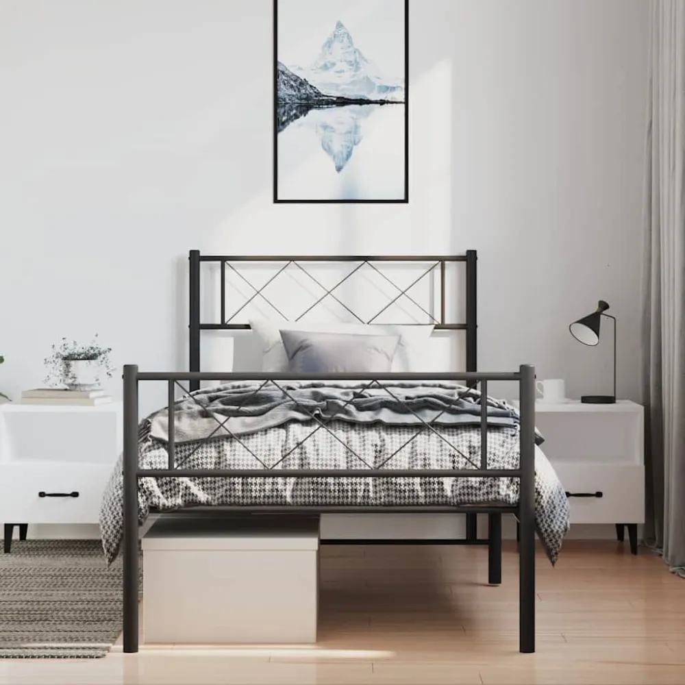 Bedframe met hoofd- en voeteneinde metaal zwart 100x200 cm