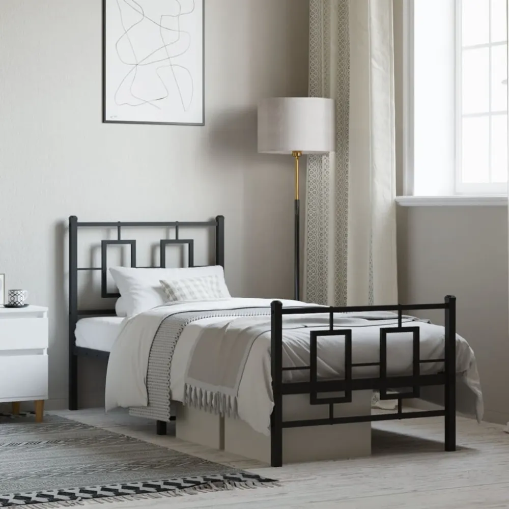 Bedframe met hoofd- en voeteneinde metaal zwart 80x200 cm