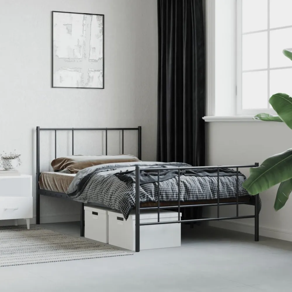 Bedframe met hoofd- en voeteneinde metaal zwart 90x200 cm