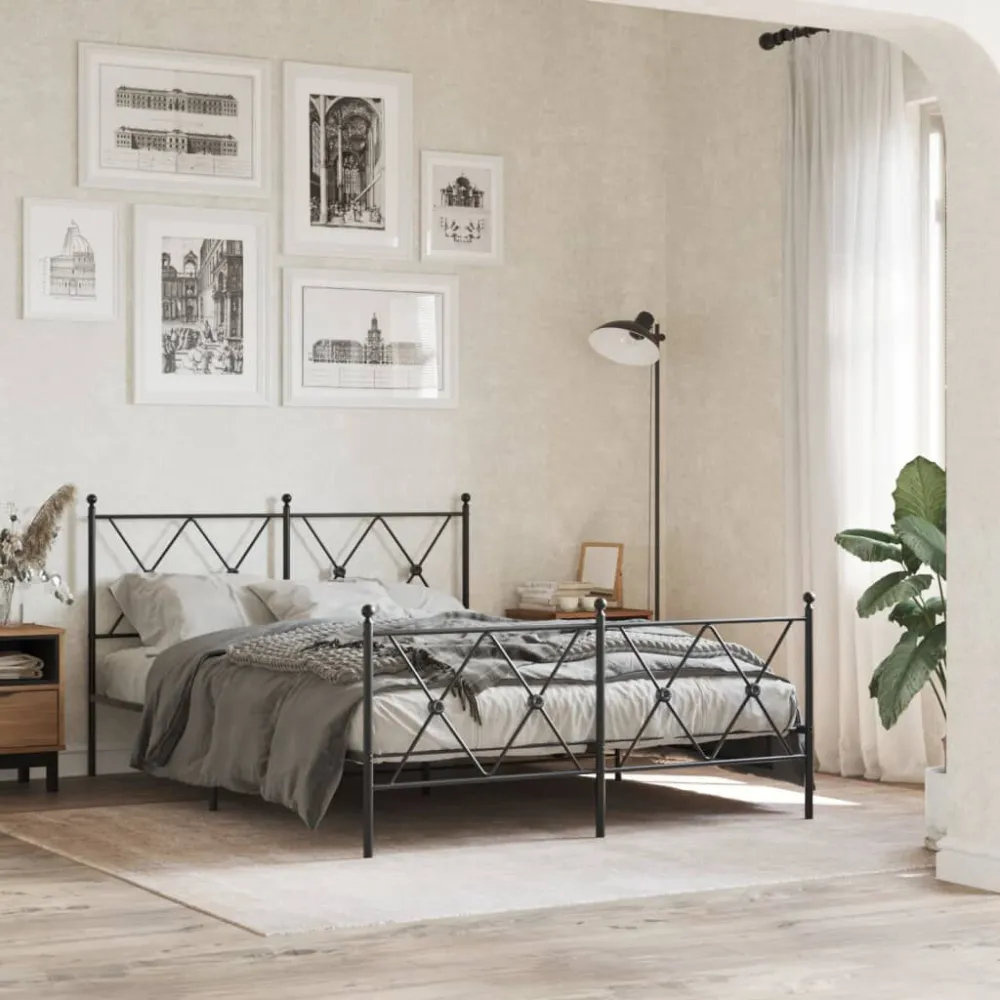 Bedframe met hoofd- en voeteneinde metaal zwart 140x190 cm
