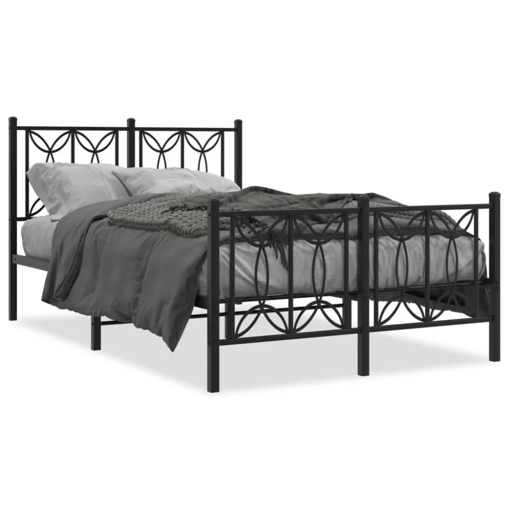 Bedframe met hoofd- en voeteneinde metaal zwart 120x200 cm