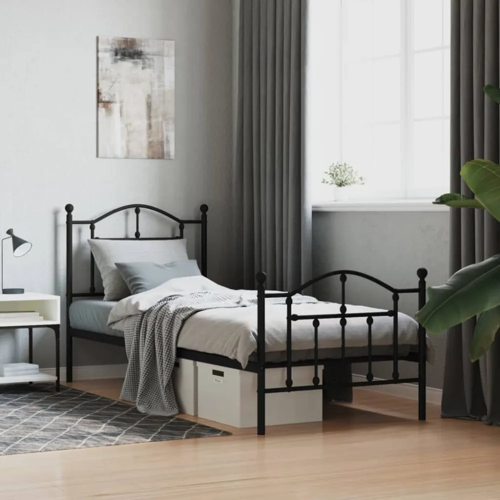 Bedframe met hoofd- en voeteneinde metaal zwart 90x200 cm