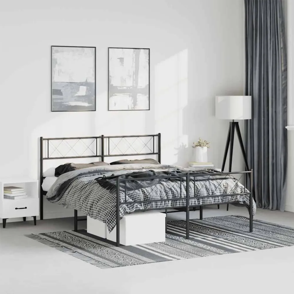 Bedframe met hoofd- en voeteneinde metaal zwart 150x200 cm