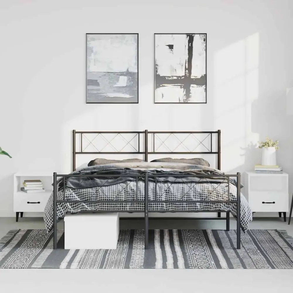 Bedframe met hoofd- en voeteneinde metaal zwart 150x200 cm