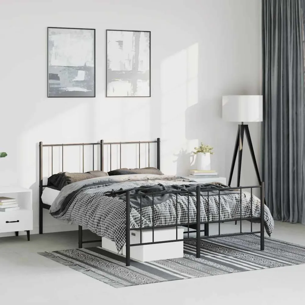 Bedframe met hoofd- en voeteneinde metaal zwart 150x200 cm