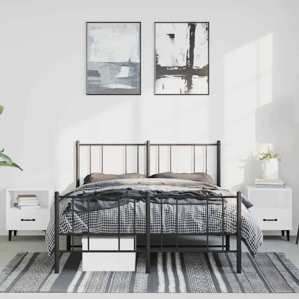 Bedframe met hoofd- en voeteneinde metaal zwart 150x200 cm