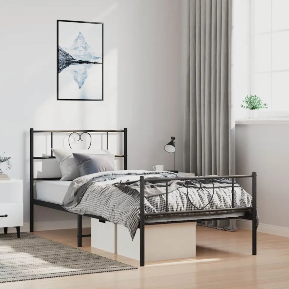 Bedframe met hoofd- en voeteneinde metaal zwart 100x190 cm