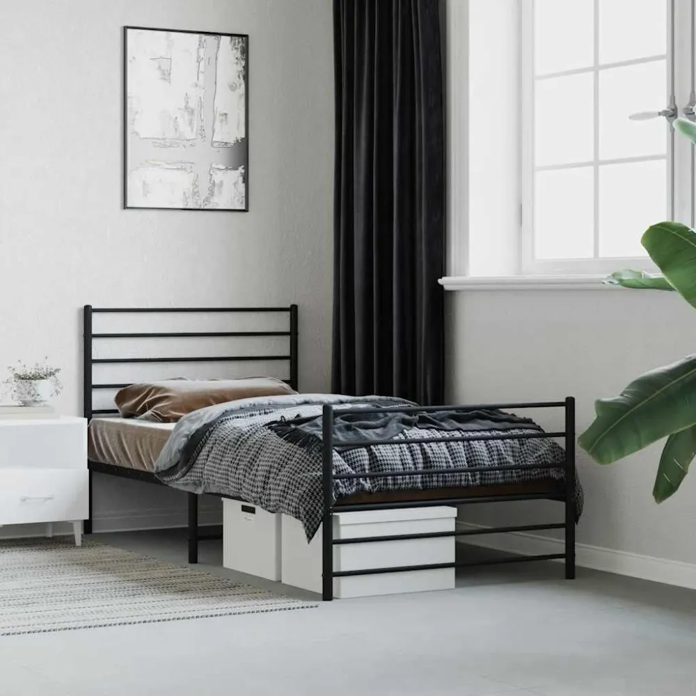 Bedframe met hoofd- en voeteneinde metaal zwart 75x190 cm