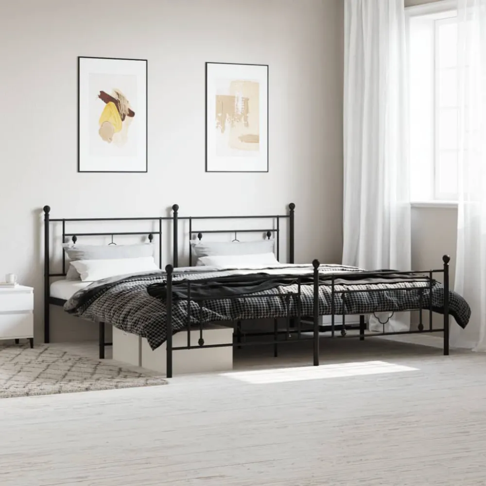 Bedframe met hoofd- en voeteneinde metaal zwart 200x200 cm