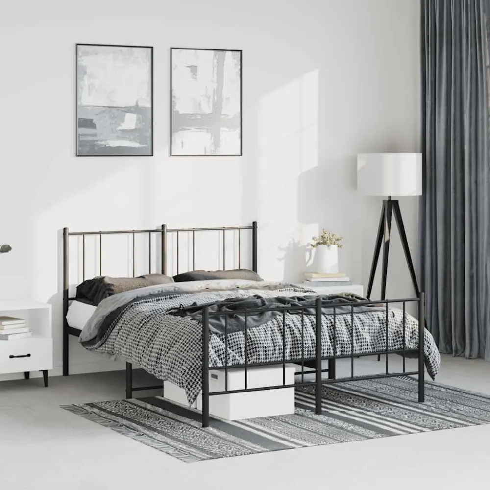 Bedframe met hoofd- en voeteneinde metaal zwart 135x190 cm