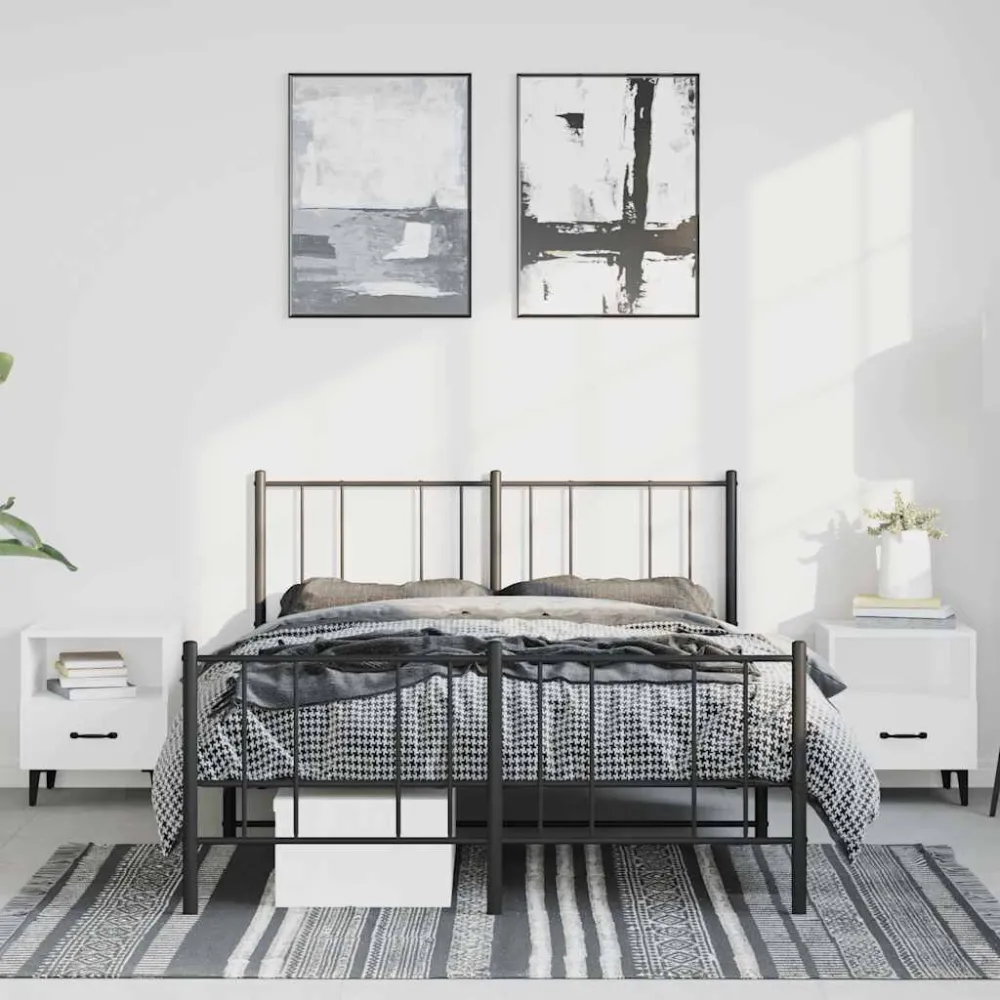 Bedframe met hoofd- en voeteneinde metaal zwart 135x190 cm
