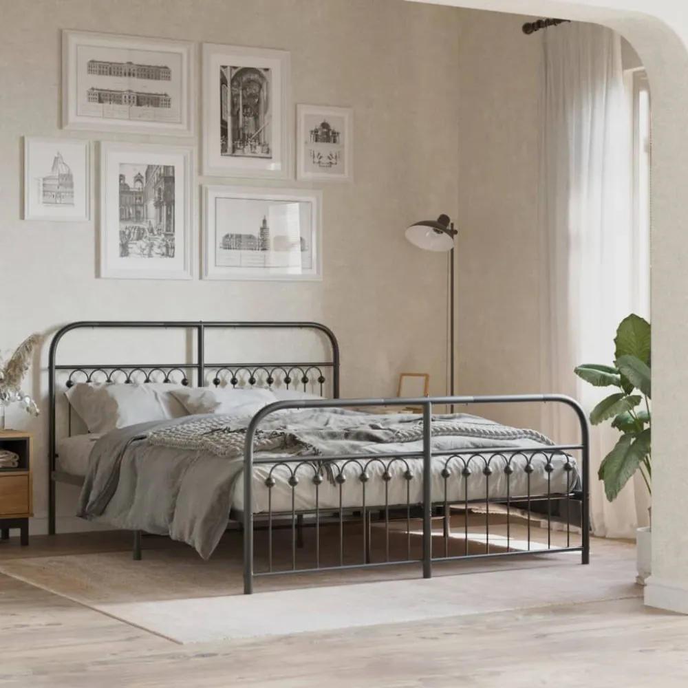 Bedframe met hoofd- en voeteneinde metaal zwart 150x200 cm